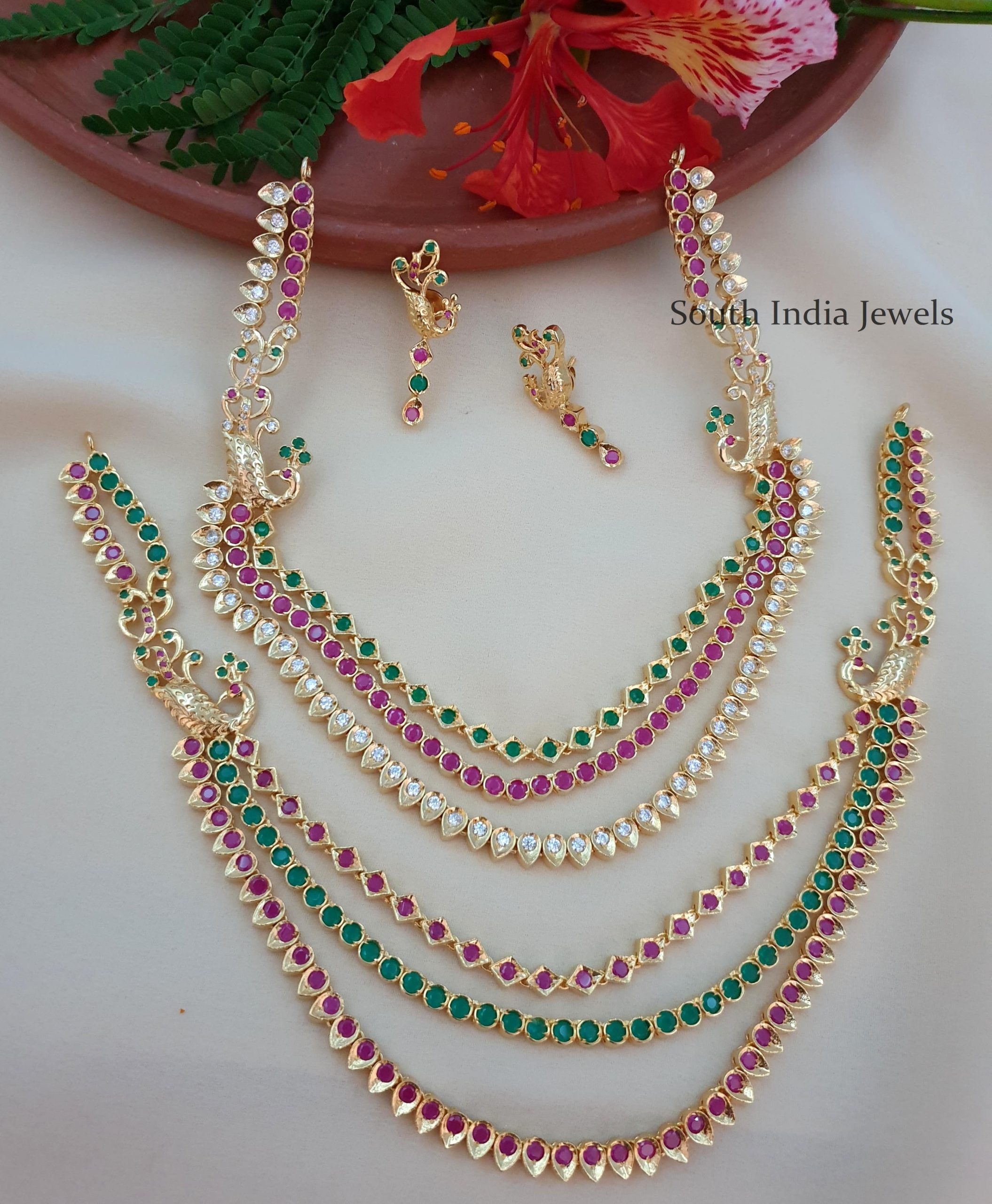 Fascinating Peacock Design Layered Necklace Set