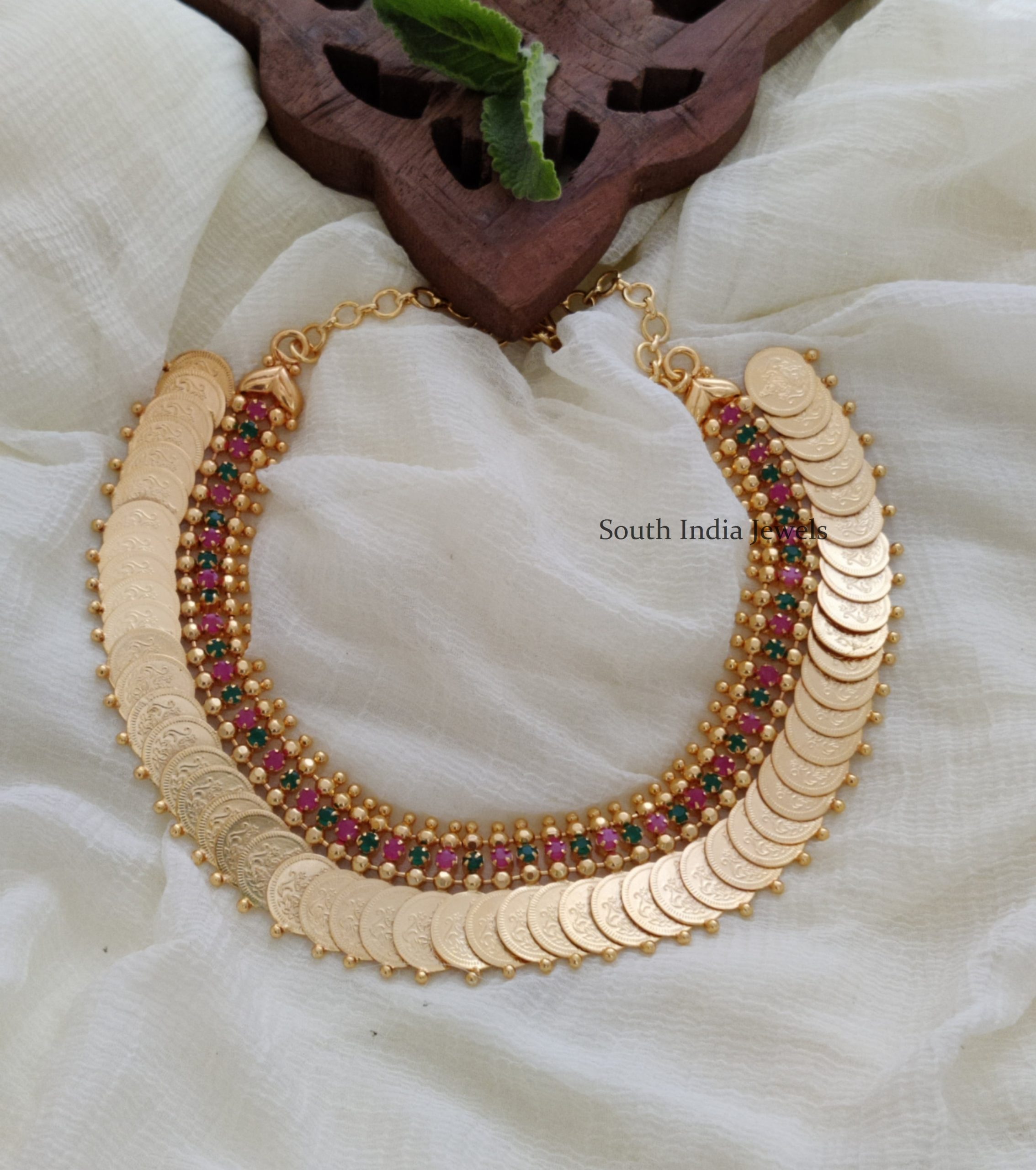 Gorgeous Ruby & Green Lakshmi Coin Necklace