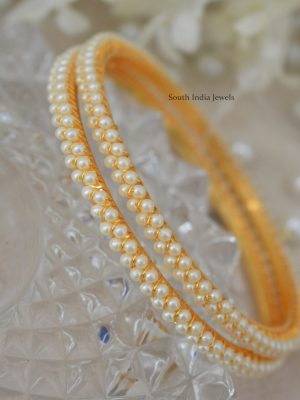 Pearl Studded Gold Polish Bangles