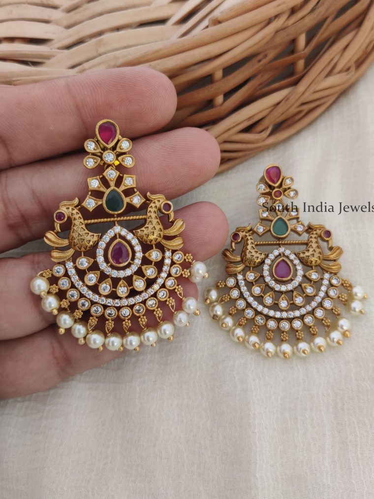 Retro Chandabali Ad Stone Peacock Earrings