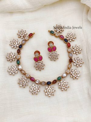 Traditional Diamond Alike Navarathna Necklace