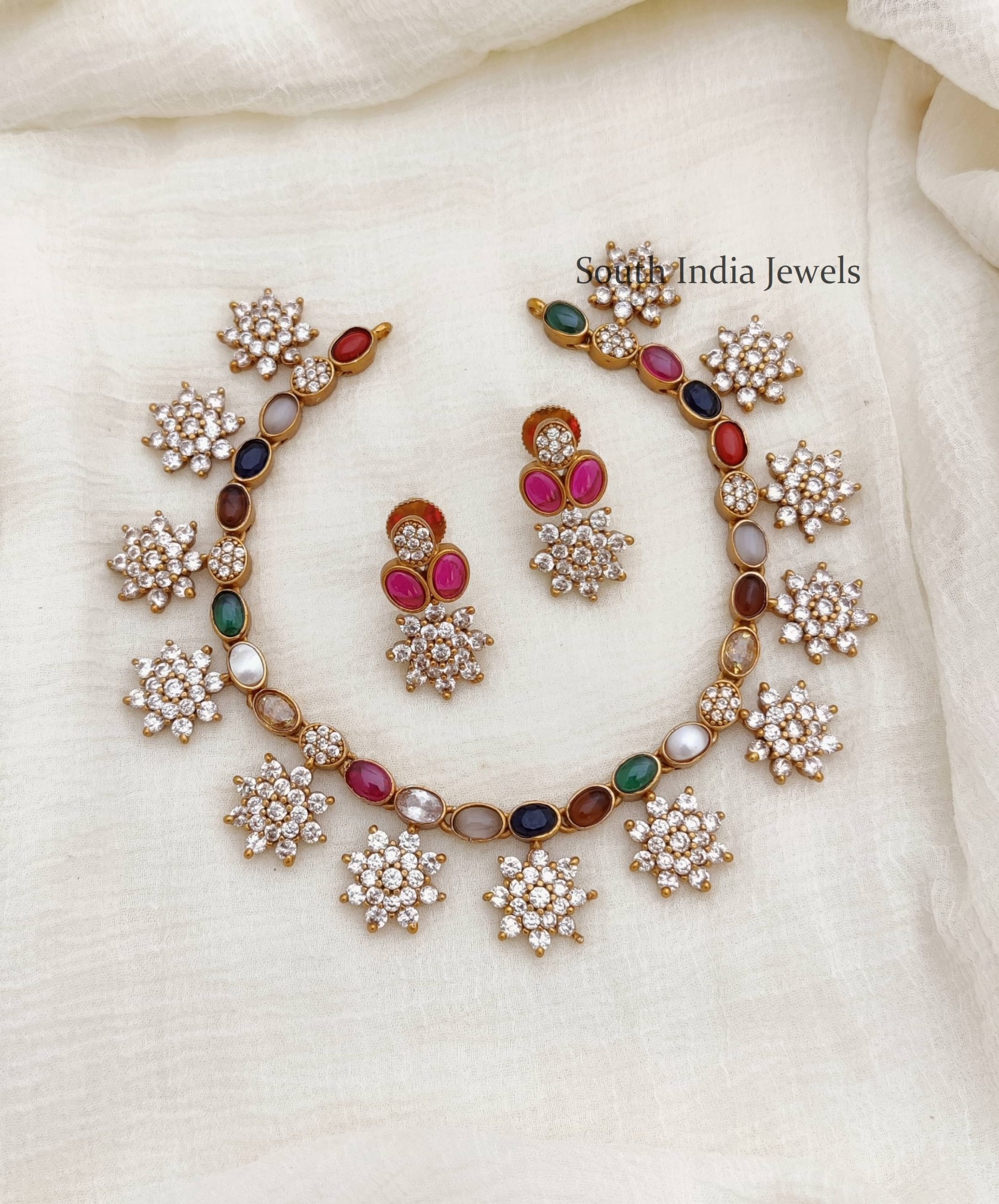 Traditional Diamond Alike Navarathna Necklace