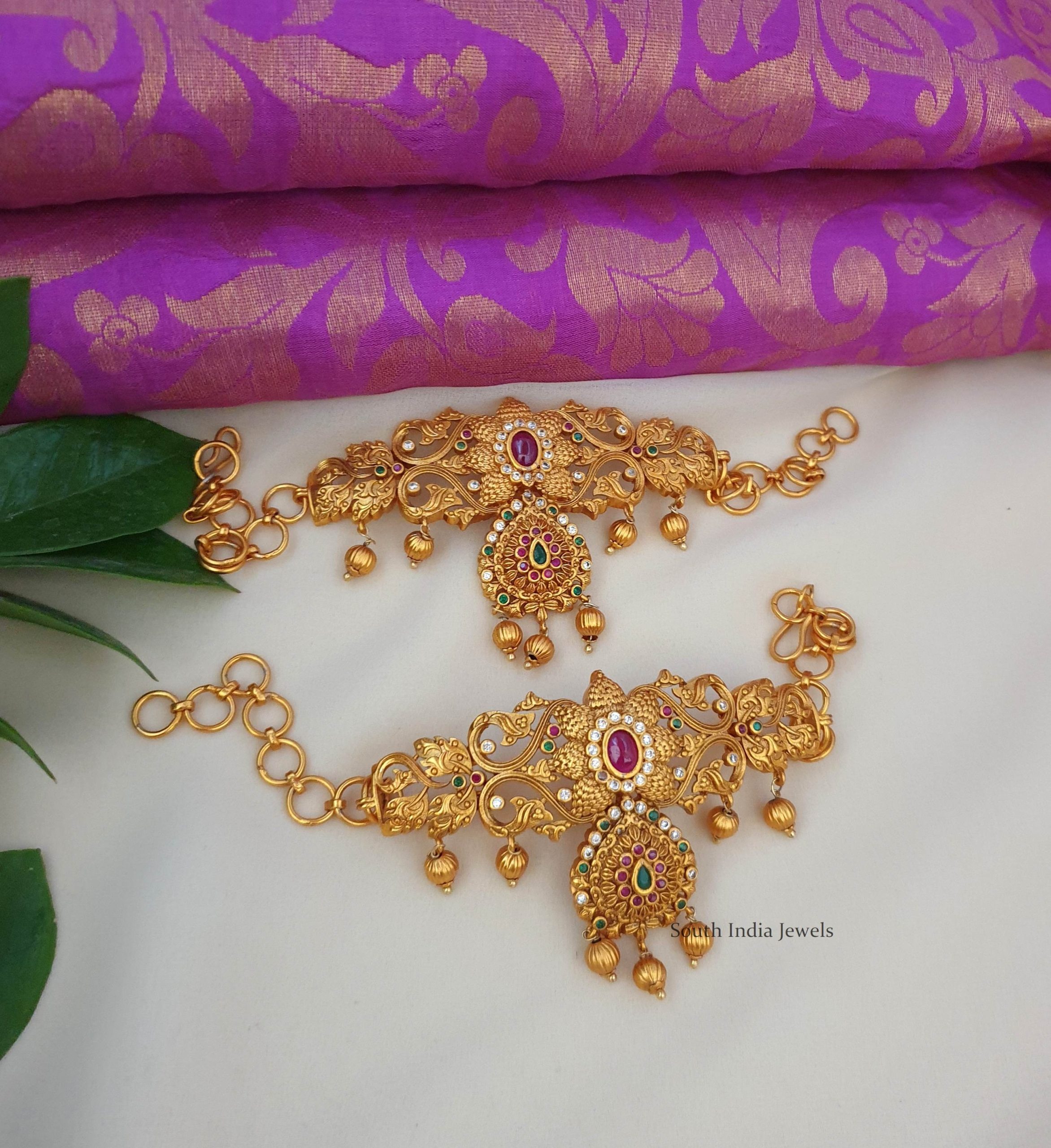 Flower Design Matte Finish Armlet Set - South India Jewels