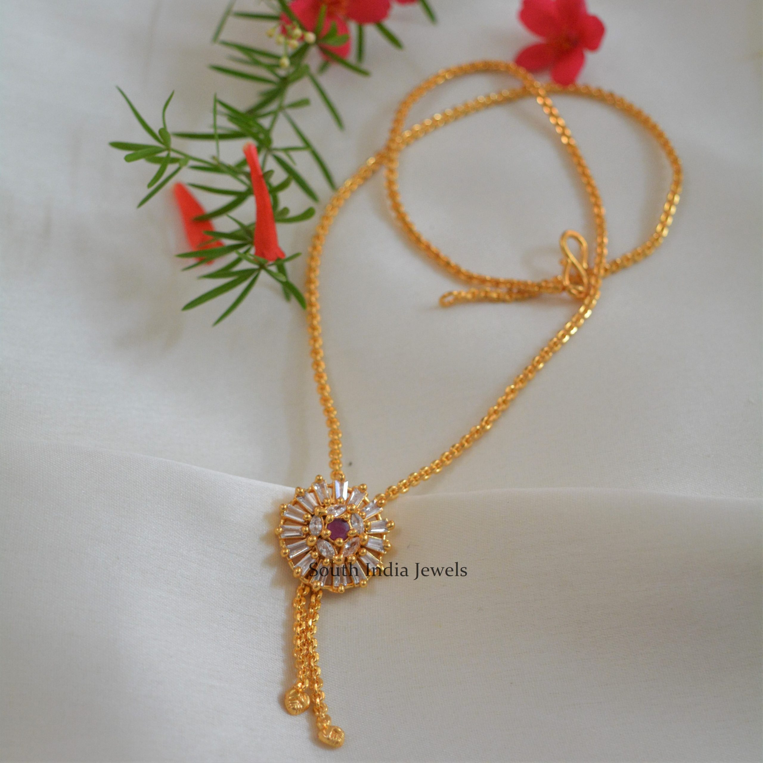 Beautiful AD Ruby Stone Chain with Pendant