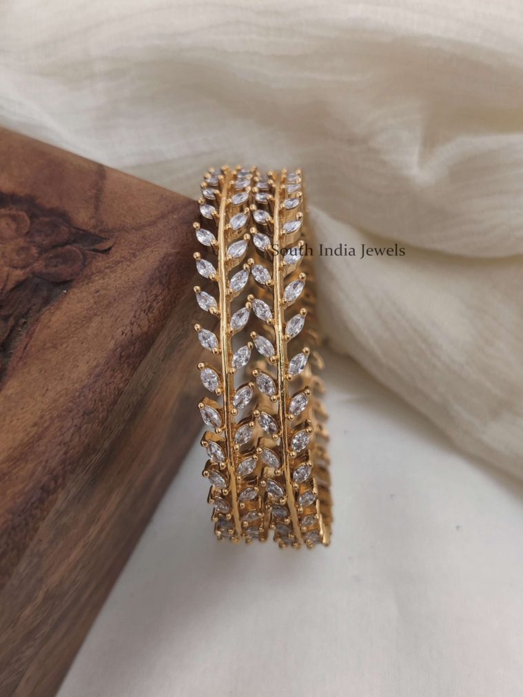 Beautiful Leaf Design AD Bangle Set (2)