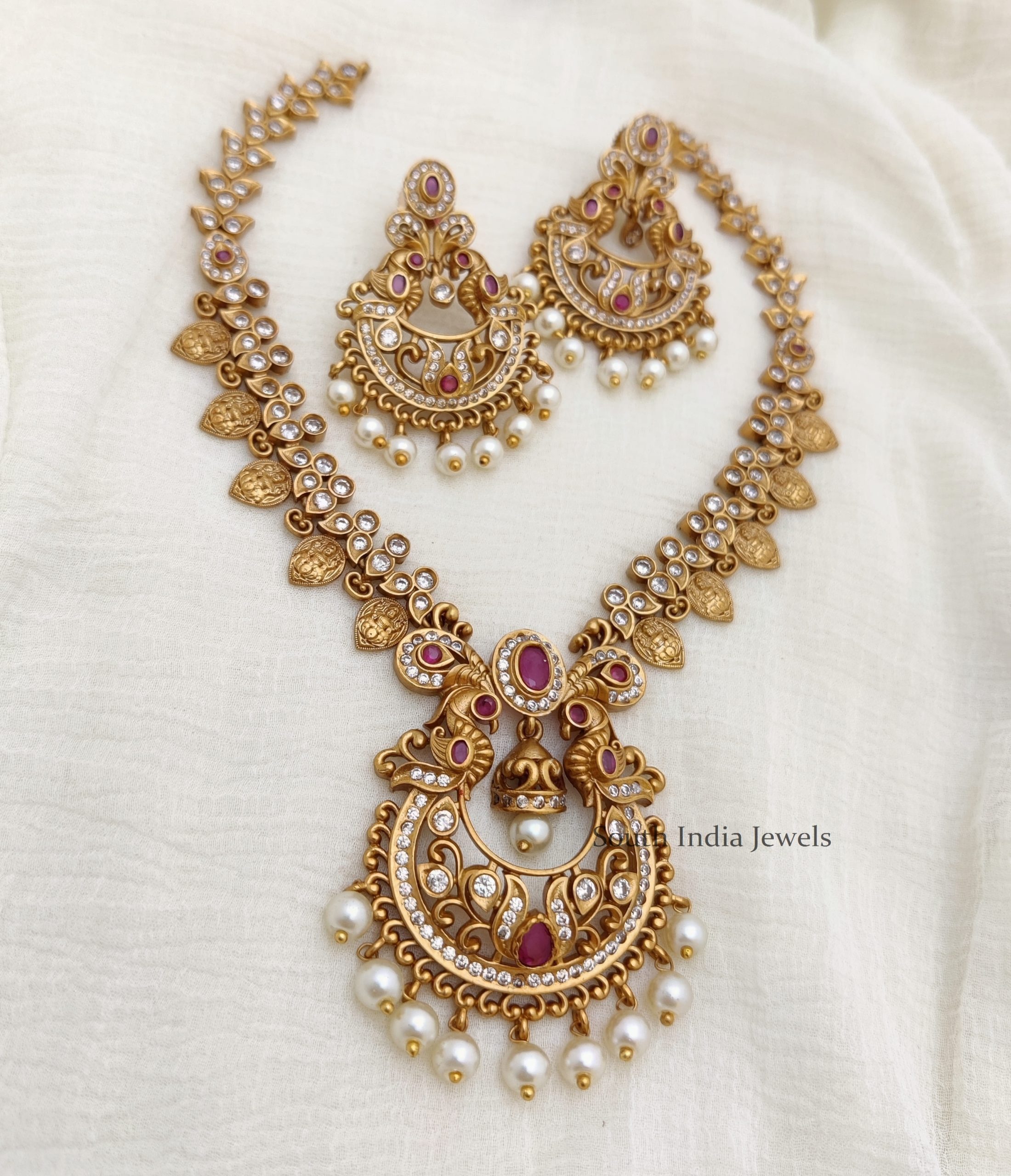 Beautiful Peacock Necklace with Pearls -01