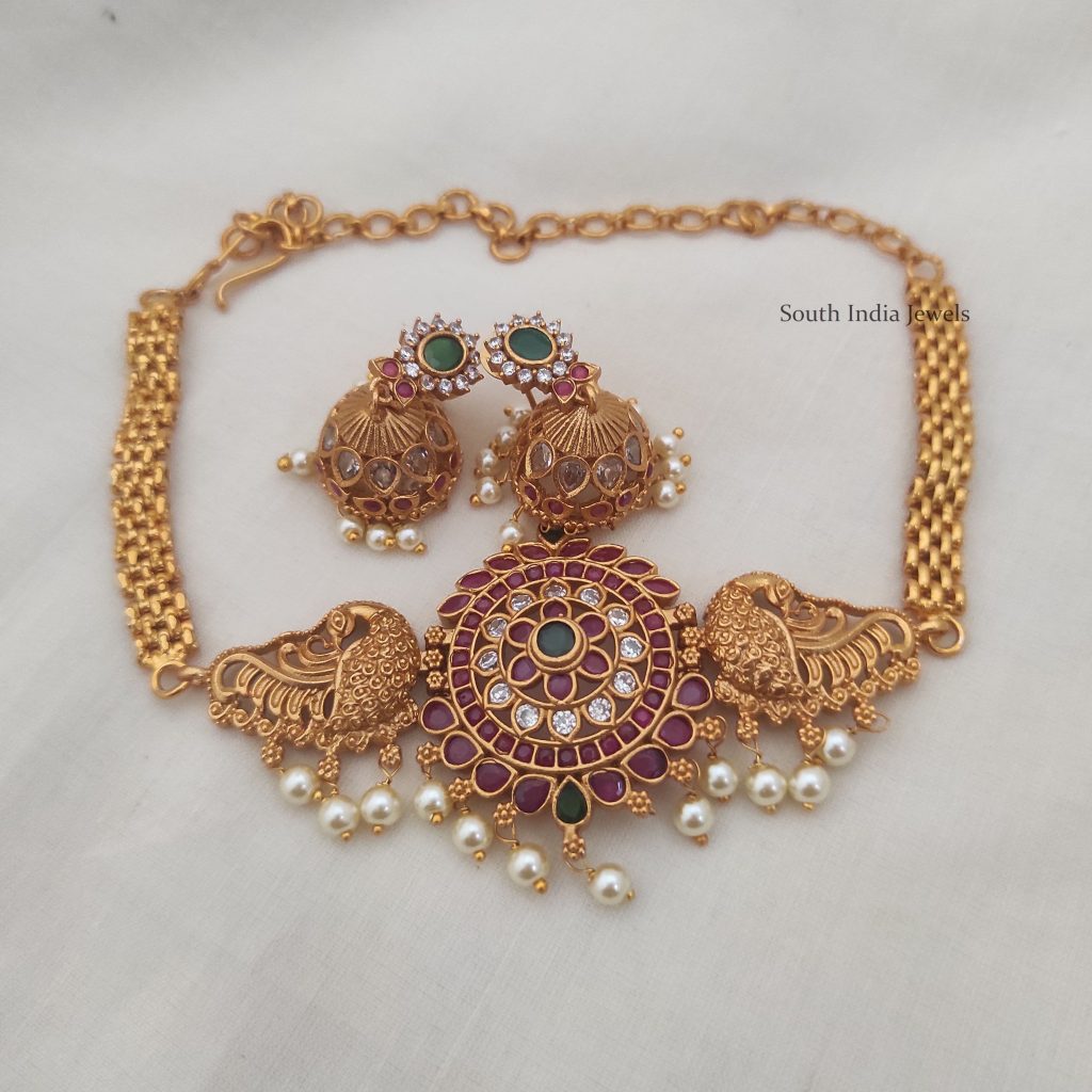Dual Peacock Design Choker - South India Jewels