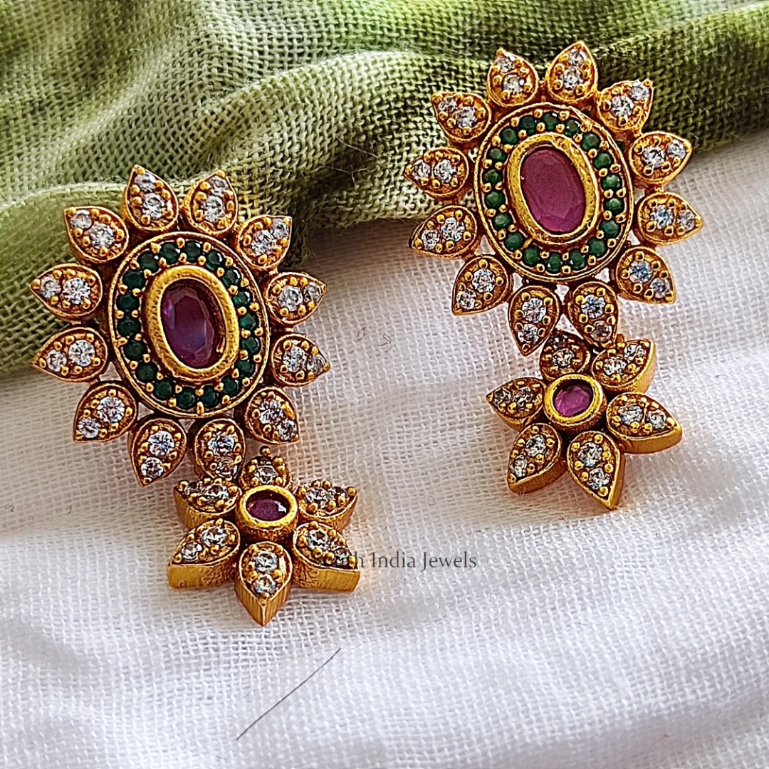 Rhinestones studded Feather Tassel Design Artificial Imitation Earrings   Indian Petals