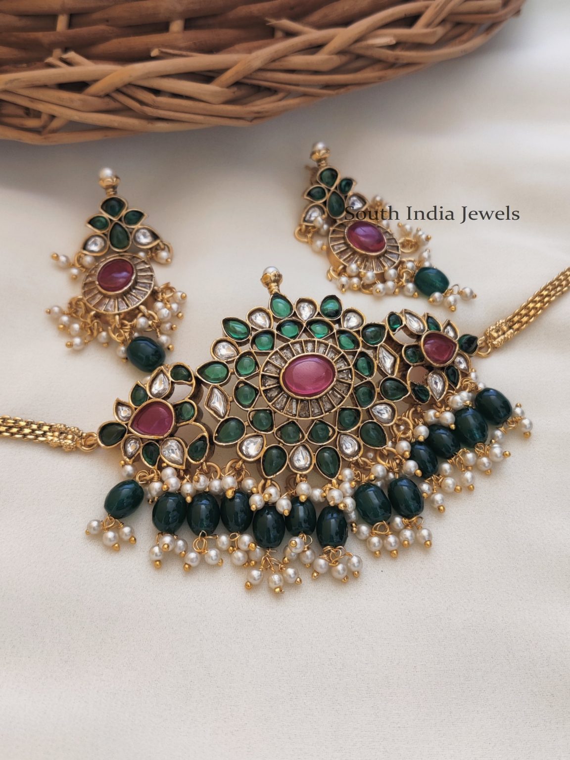 Kemp & Green Choker | Multi Stone Choker - South India Jewels