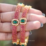 Elegant Ruby & Green Stone Bangle Set