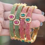 Elegant Ruby & Green Stone Bangle Set (3)