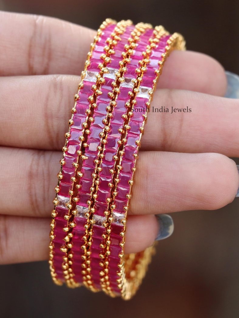 Elegant Ruby Stone Bangle Set