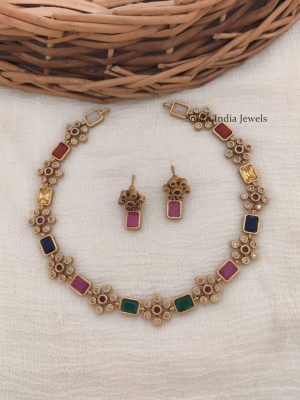 Floral Design Multi Stone AD Necklace