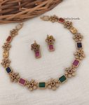 Floral Design Multi Stone AD Necklace