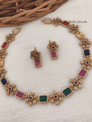 Floral Design Multi Stone AD Necklace