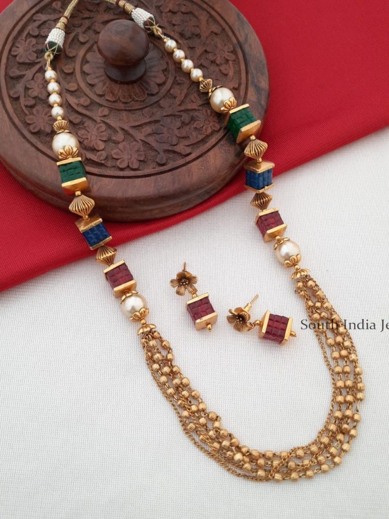 Gelly Beads Antique Gold Finish Necklace