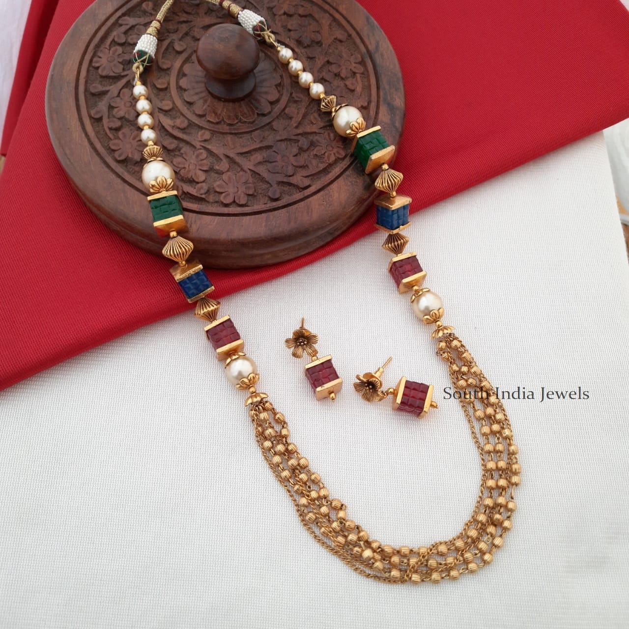 Gelly Beads Antique Gold Finish Necklace