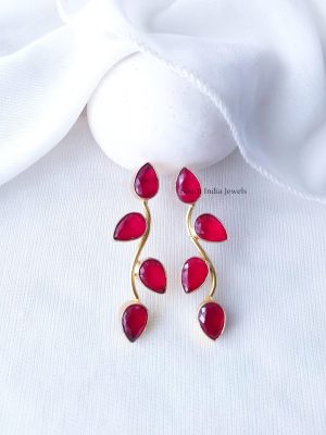 Glossy Leaf & Stem Design Earrings (9)