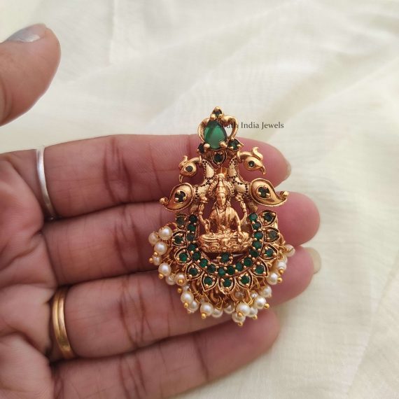 Gold Finish Lakshmi & Peacock Design Necklace (2)