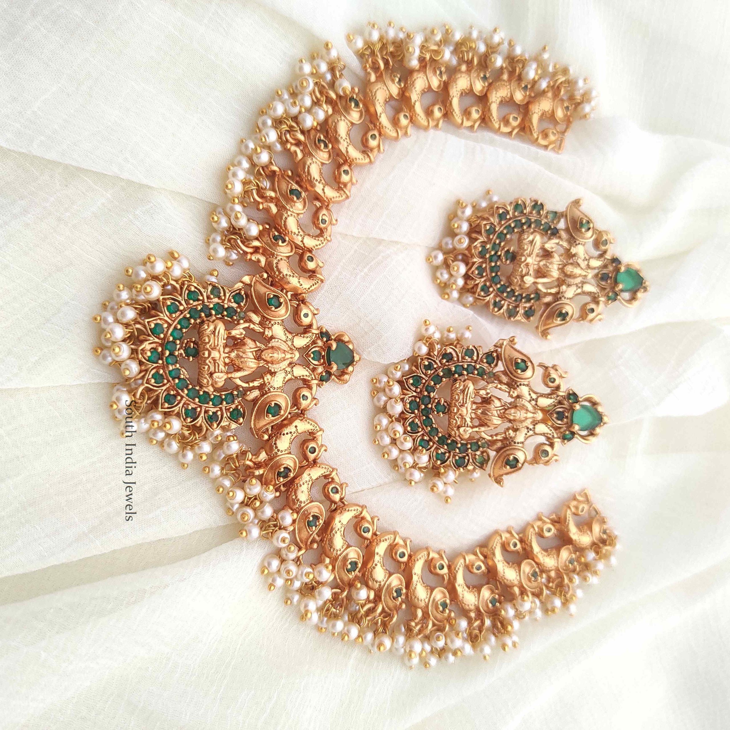 Gold Finish Lakshmi & Peacock Design Necklace (3)