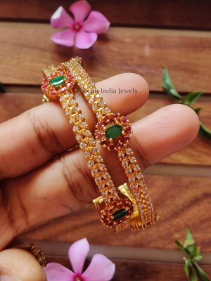 Traditional lakshmi Peacock Kemp and AD Stones Bangles