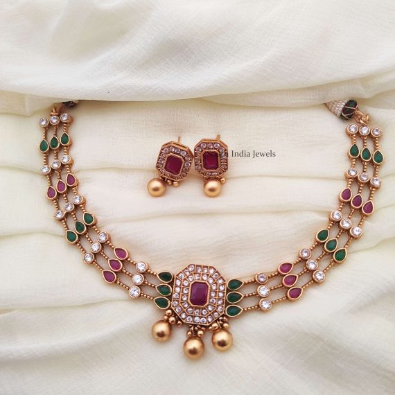 Amazing Design Gold Finish Necklace - South India Jewels