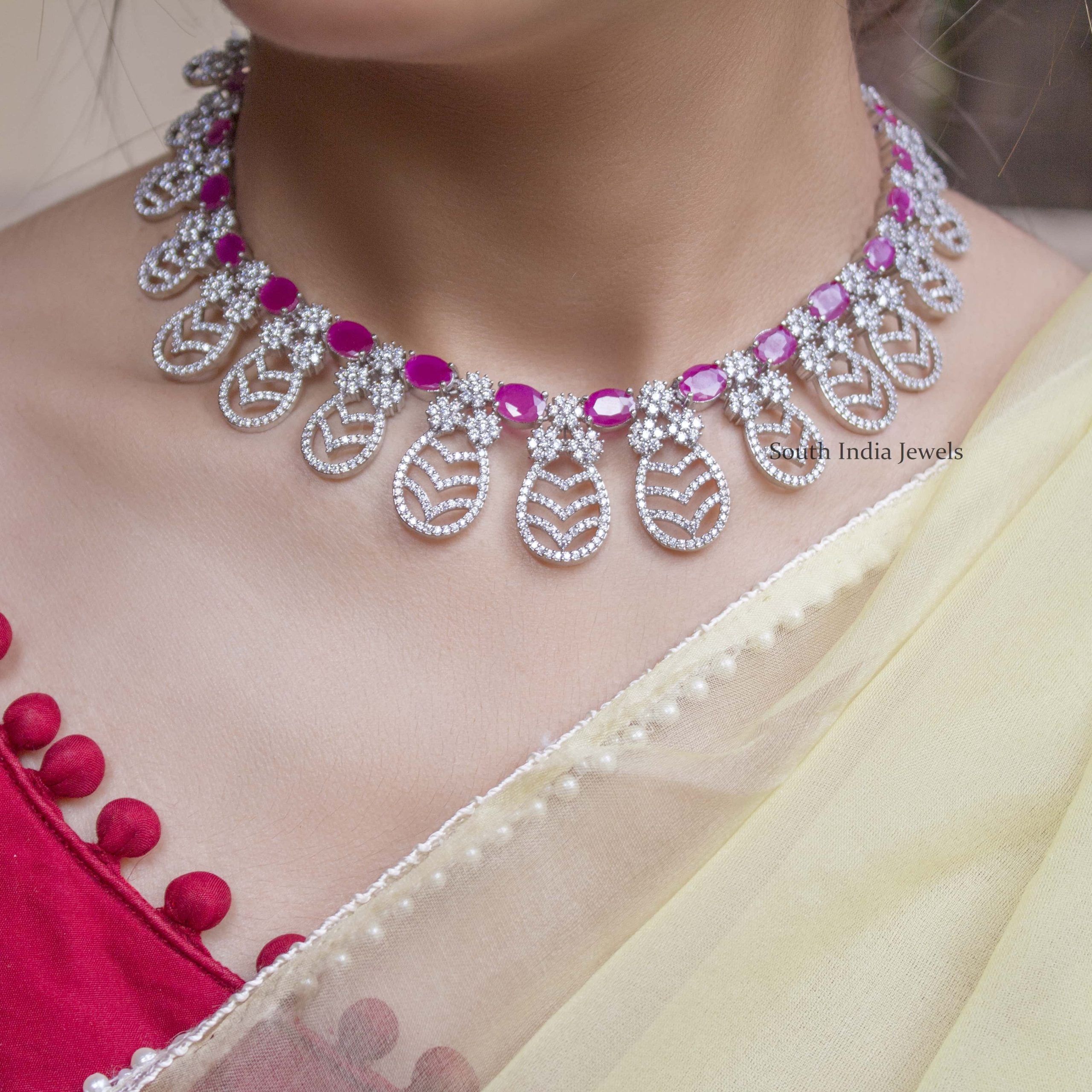 Lovely Ruby & White AD Necklace
