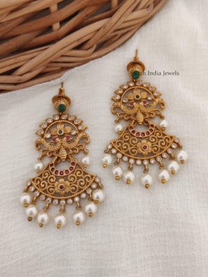 Matte Finish Peacock Chandbali Earrings