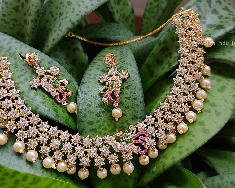 Peacock Design AD Necklace Set