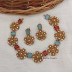 Ruby & Blue Stone Floral Necklace