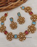 Ruby & Blue Stone Floral Necklace