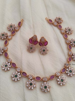 Stunning Flower Design CZ Stone Necklace