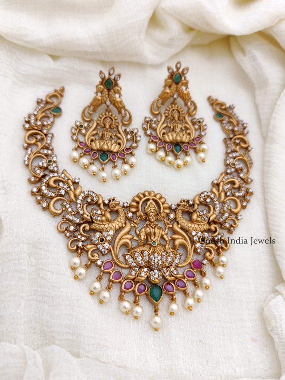 Lakshmi Design Peacock Necklace | Necklace Set - South India Jewels
