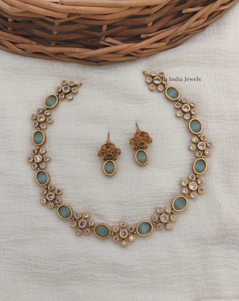 Flower Design Gold Finish Necklace - South India Jewels