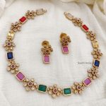 Trendy Flower Design AD Stone Necklace (2)