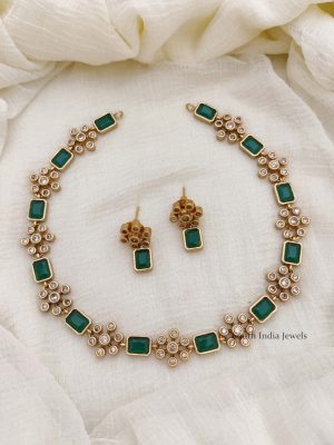 Trendy Flower Design AD Stone Necklace (3)