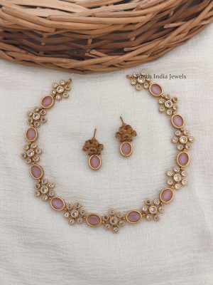 Trendy Flower Design AD Stone Necklace (4)