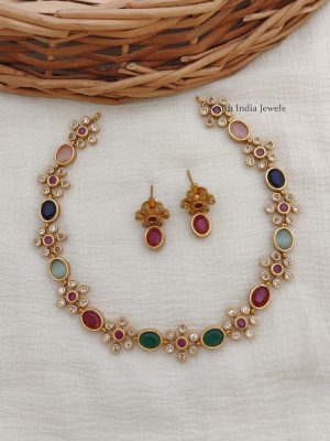 Trendy Flower Design AD Stone Necklace (6)