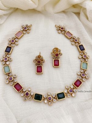 Trendy Flower Design AD Stone Necklace (6)