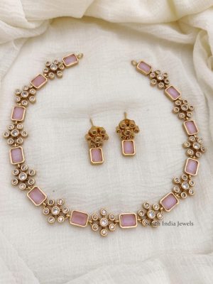 Trendy Flower Design AD Stone Necklace (9)