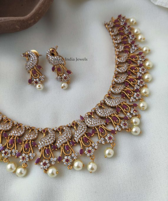 Trendy Peacock Design Necklace - South India Jewels