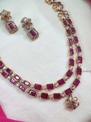 Two Layer Square Stone Floral Necklace (3)