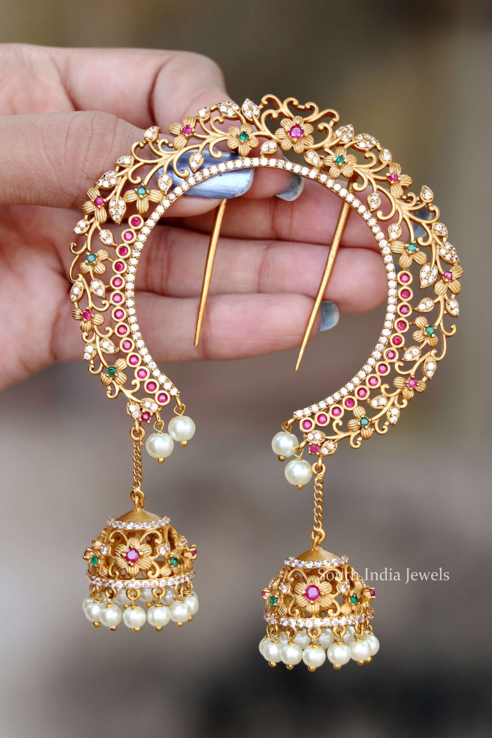 Gold Finish Jhumka Hair Accessory - South India Jewels