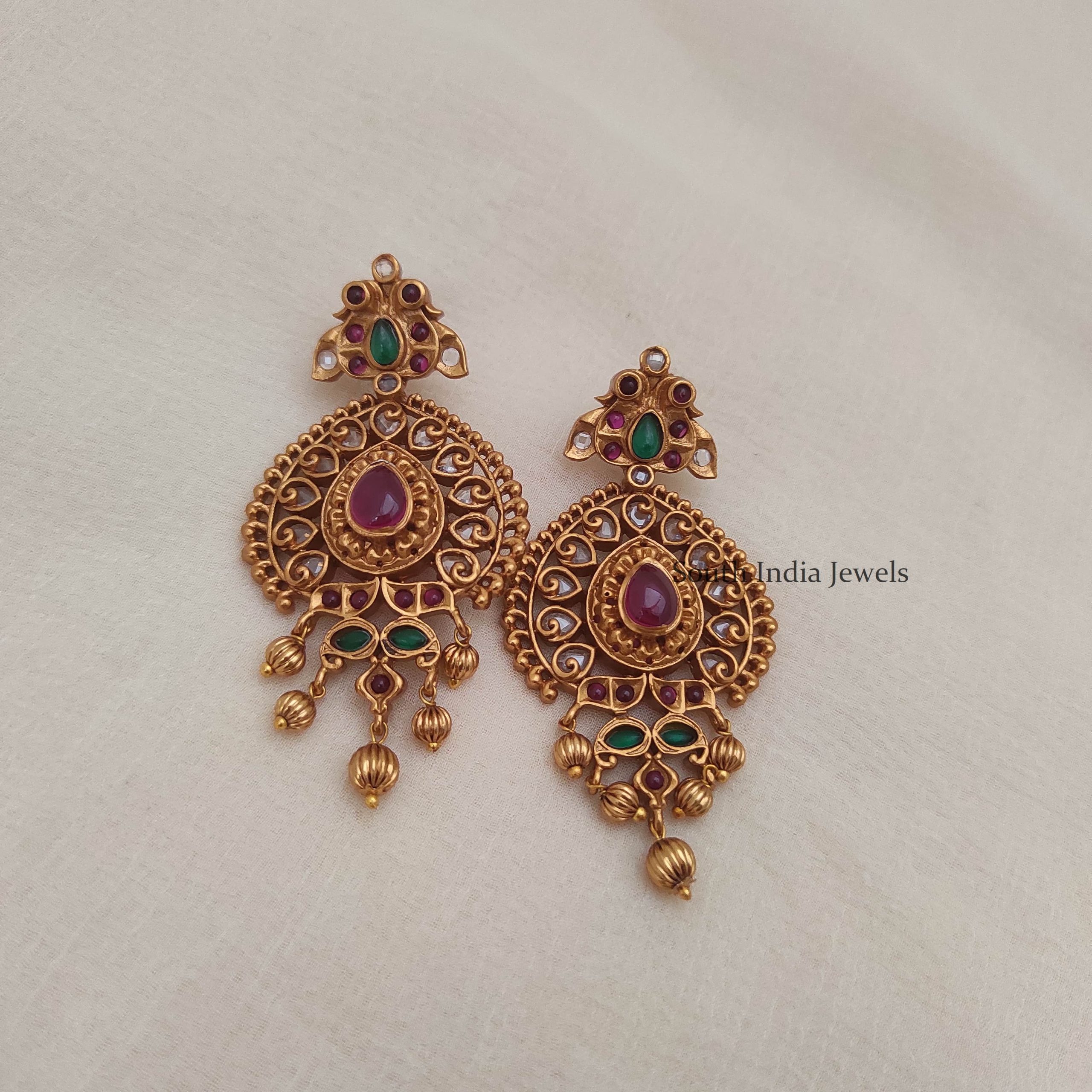 Beautiful Kemp Stone Chandbali Earrings - South India Jewels