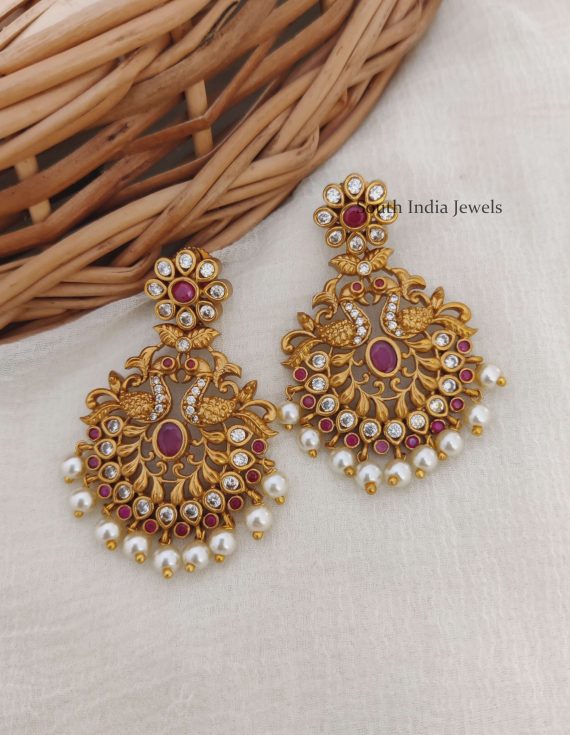 Floral Peacock Design Earrings - South India Jewels