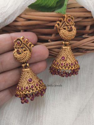Gold Finish Peacock Design Jhumkas (3)