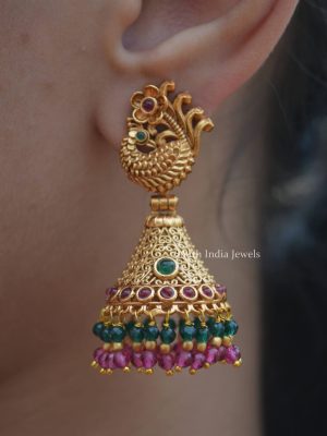 Gold Finish Peacock Design Jhumkas