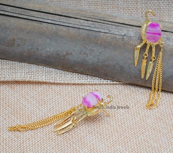 Gold-Finish-Pink-Stone-Earrings