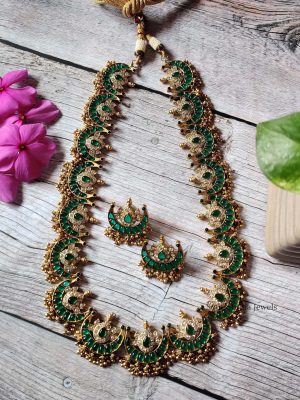 Gorgeous Green Stone Half Moon Haaram Set..