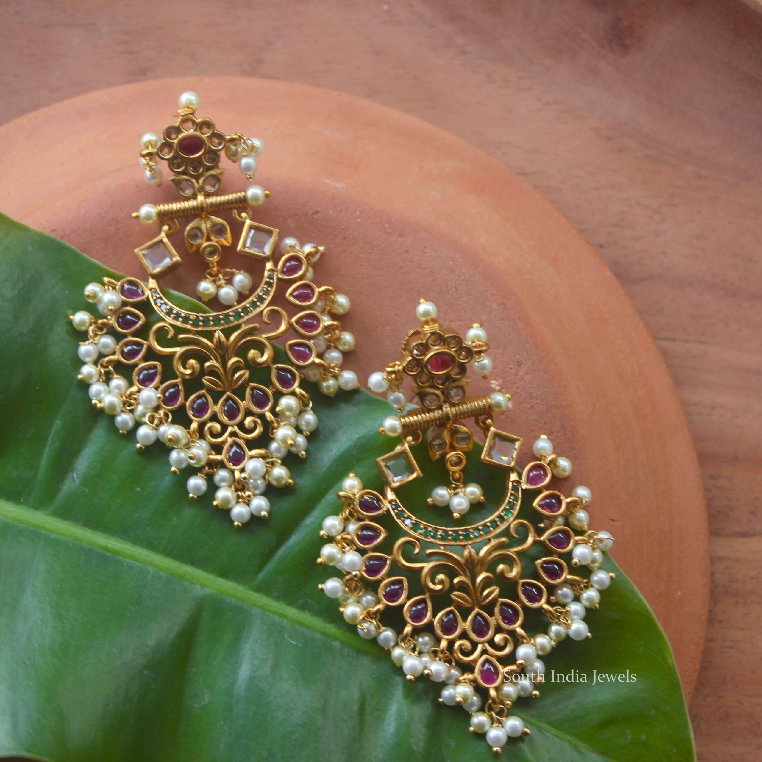 Beautiful Floral Chandbali Earrings - South India Jewels